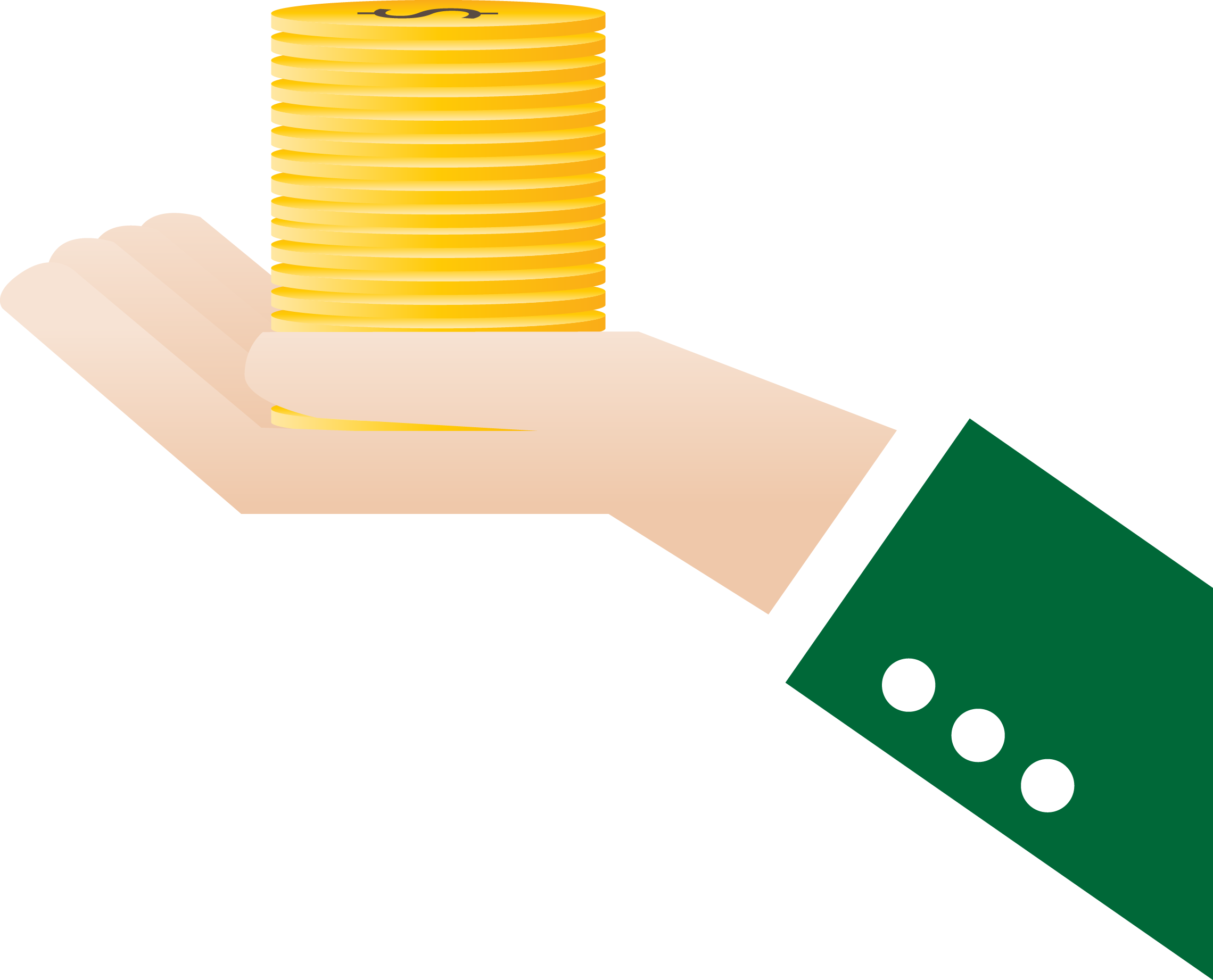 Flattened Holding Gold Coins Business Vector - Flat Design (2279x1842)