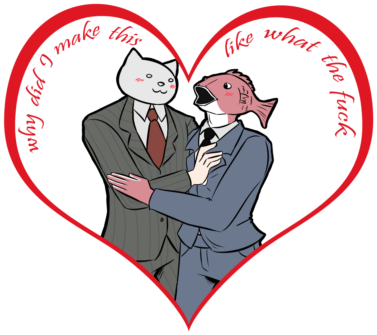 Forbidden Love By Unidentified Internet Hero - Cat And Fish In Love (1280x1145)