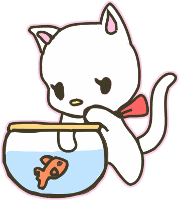 Cat Catching Fish Cartoon (381x402)