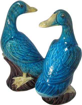 Old Or Antique Chinese Turquoise Porcelain Ducks - Figurine (446x446)