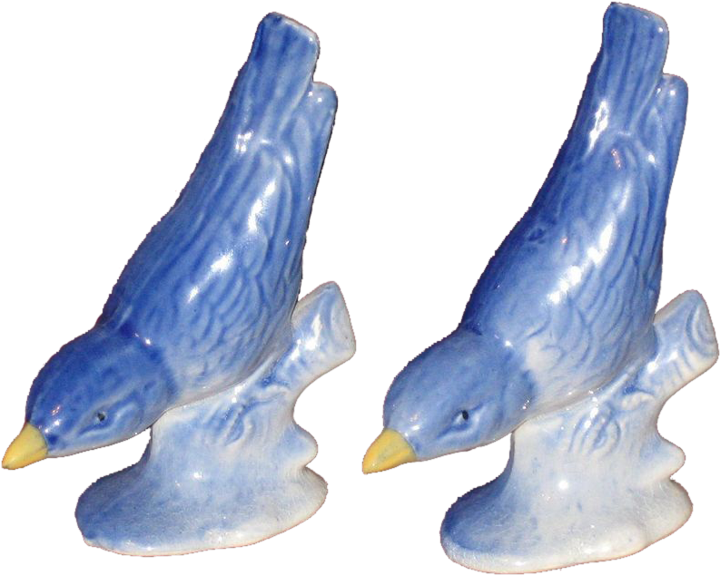 Pair Of Bright Blue Porcelain Nuthatches Unmarked - Figurine (792x792)