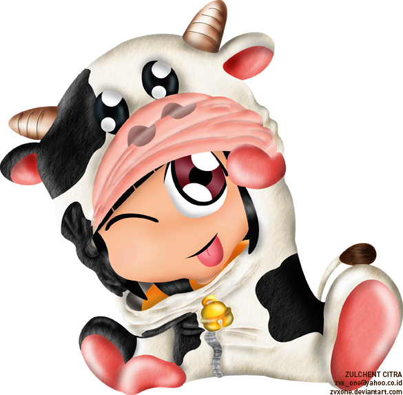 Onew Cow Chibi By 5linc3 - Cow Draw Anime Chibi (585x573)