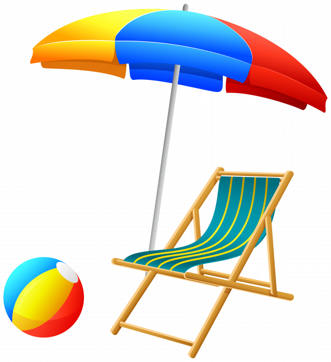 Beach Umbrella With Chair And Ball Png Clip Art - Beach Clip Art (658x720)