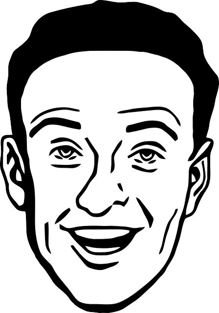 Face, Male, Man, Smile, Smiling, Happy, Eyes, Nose - Man Face Clipart Black And White (448x640)