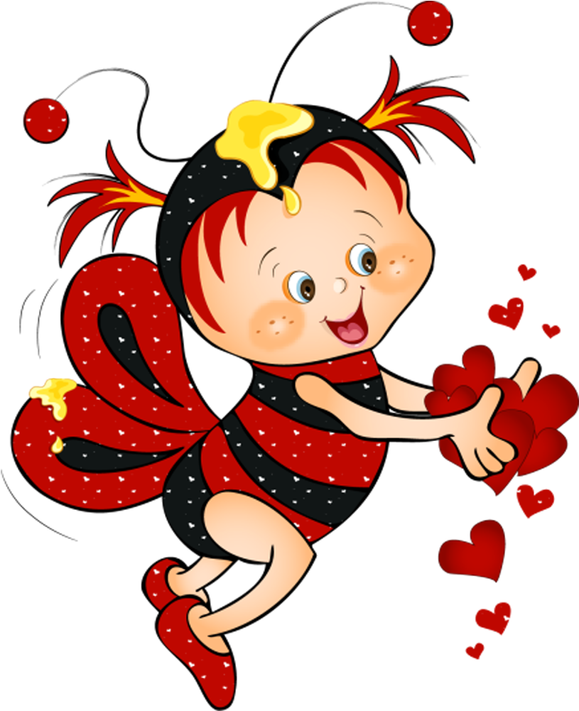 Valentine Red Bee With Hearts Png Clipart Picture - Desenho Abelhas Em Corações (899x1034)