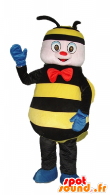 Mascot Bee, Wasp Black And Yellow With A Red Bow - Honeybee (300x400)