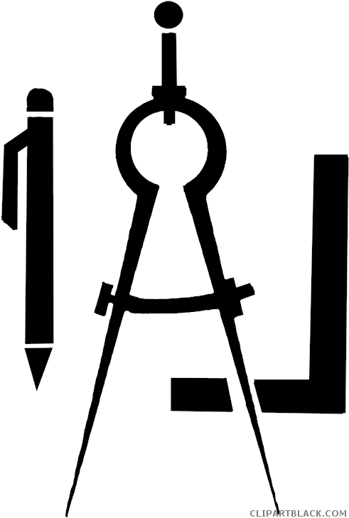 Math Compass Tools Free Black White Clipart Images - Drafting Tools Clip Art (500x740)