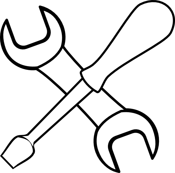 Construction Tools Clipart Black And White - Line Art (600x592)