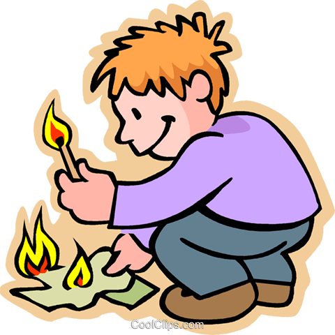 Boy Lighting Fire Royalty Free Vector Clip Art Illustration - Do Not Play With Fire (480x480)