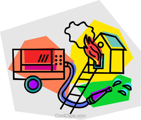 House On Fire With Fire Truck Royalty Free Vector Clip - House On Fire With Fire Truck Royalty Free Vector Clip (480x411)