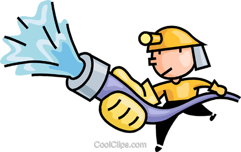 Fireman Fighting A Fire Royalty Free Vector Clip Art - Water Sprayers Clipart (480x303)