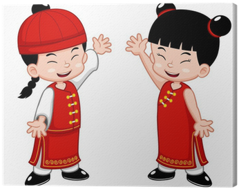 Illustration Of Cartoon Chinese Kids Canvas Print • - Ucapan Imlek 2018 Bergerak (400x400)