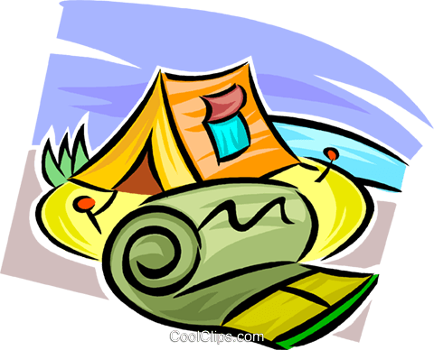 Tent And Sleeping Bag Royalty Free Vector Clip Art - Clipart Schlafsack (480x388)