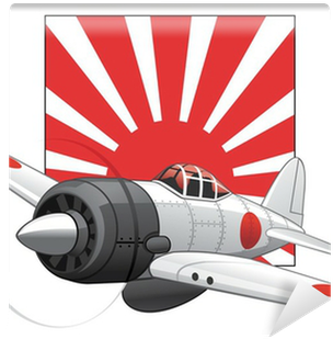 Japanese Ww2 Plane On A Rising Sun Background Wall - Pearl Harbor Planes Cartoon (400x400)