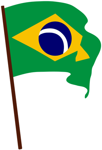 Flag Of Brazil On Pole Vector Drawing Public Domain - Brazil Flag Vector Png (340x500)