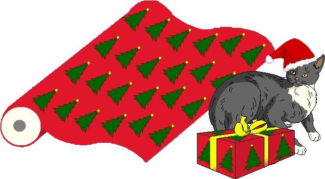 Cat With Christmas Wrapping Paper And Present - Cat With Christmas Wrapping Paper And Present (717x409)