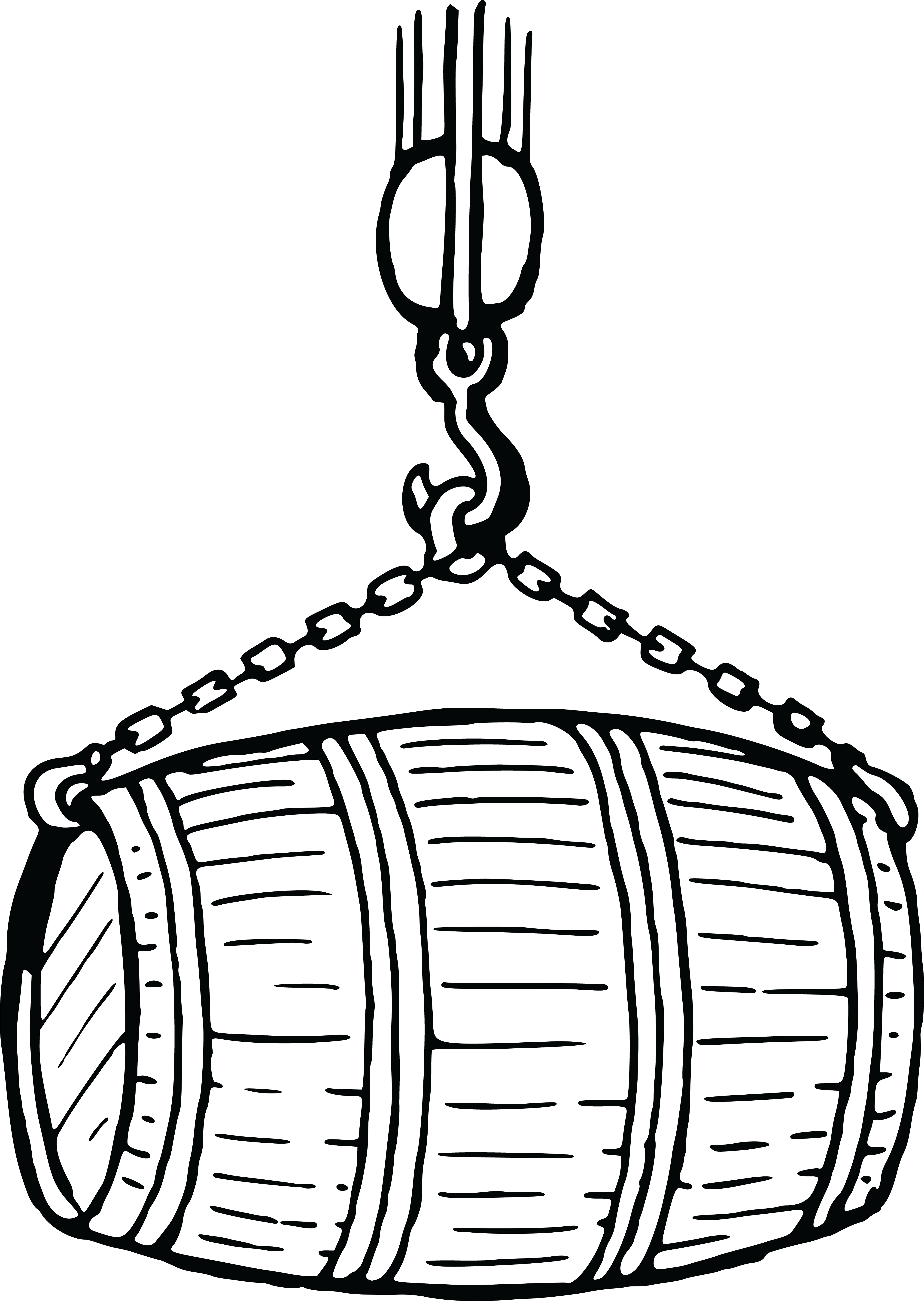 Free Clipart Of A Wooden Barrel In A Sling Black And - Clip Art (4000x5629)