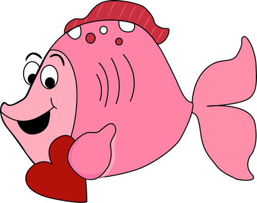 Cartoon Valentine's Day Fish Clip Art - Cartoon Fish With Heart (500x395)