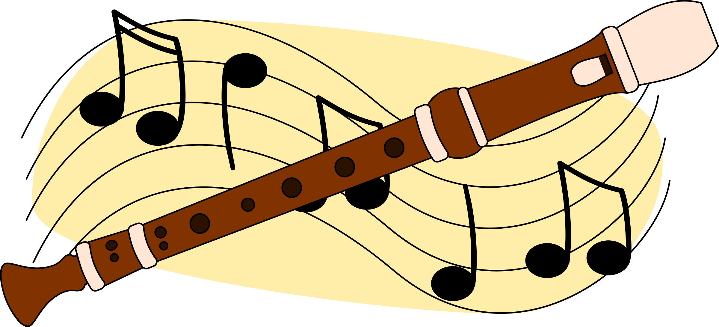 Free Flute With Music Staff Clip Art - Recorder Clip Art (2400x1091)