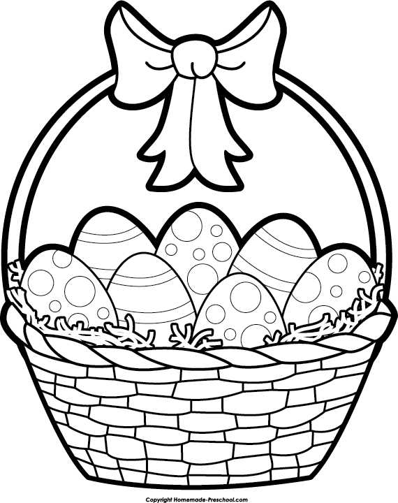 Fun And Free Clipart - Easter Basket Clipart Black And White (570x720)