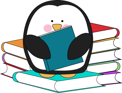 Penguin Surrounded By Books - Penguin Reading A Book (500x381)