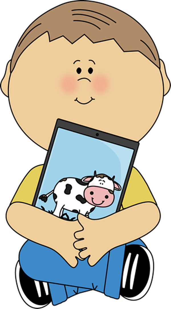 Kid Sitting With A Tablet - Clip Art Children On Ipad (900x1623)