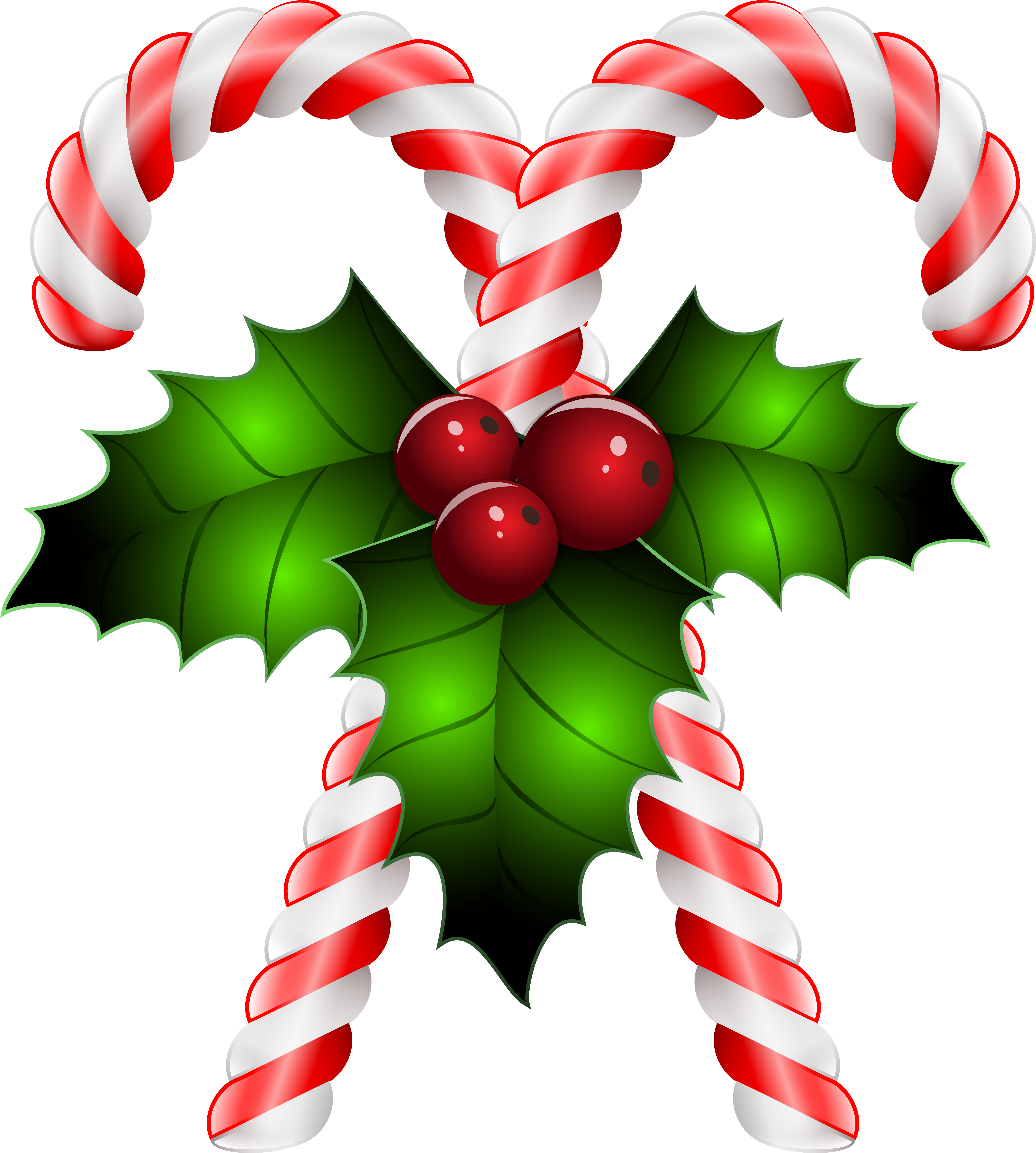 Candy Canes With Holly Transparent Png Clip Art Imageu200b - Candy Canes Transparent Background (5491x6112)