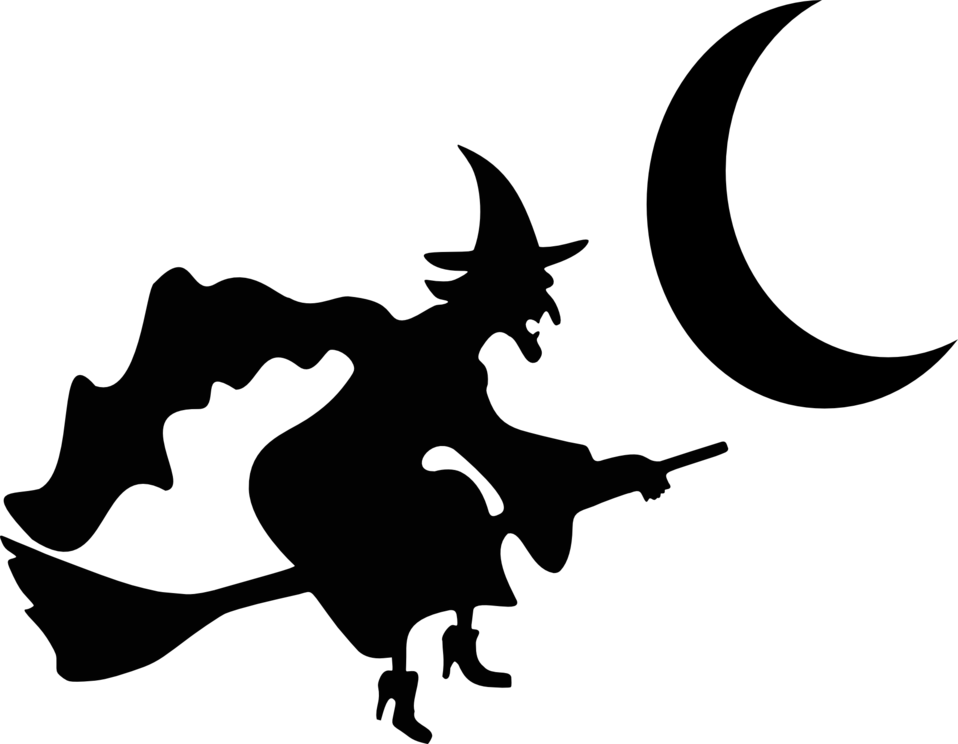 Illustration Of A Witch Silhouette - Witch On A Broom (966x750)