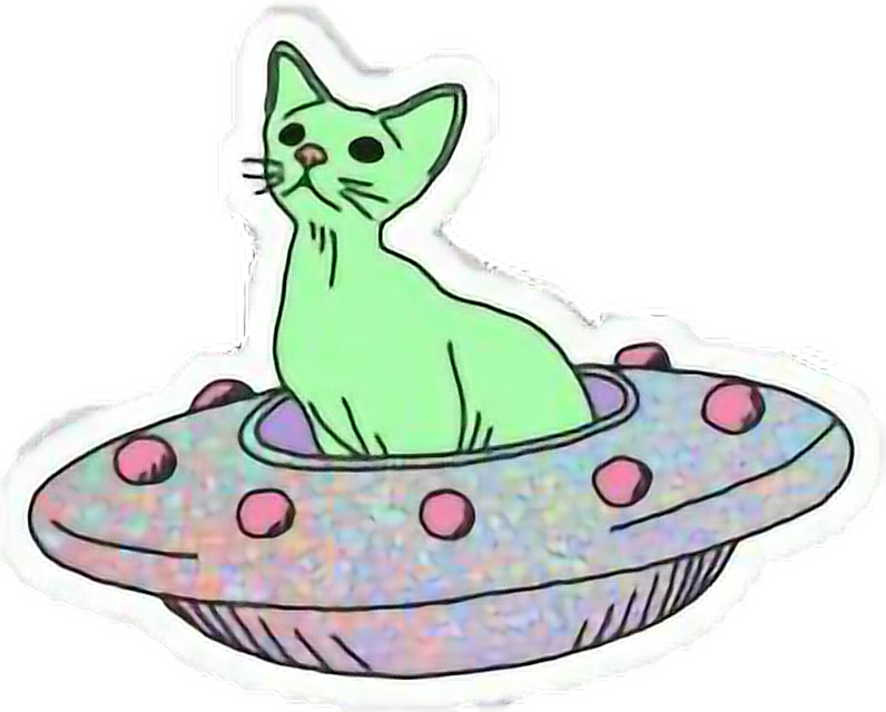 Cat Alien Ufo Green Tumblrfreetoedit - Ufo Cat (796x640)