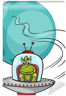 Alien In Ufo Cartoon Illustration Wall Mural • Pixers® - Nave Espacial Con Marciano (400x400)