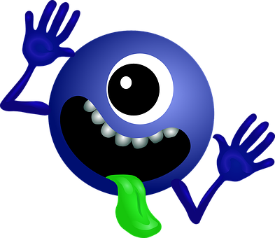Alien Dark Blue Smiley Monster Cartoon Cha - Hitchhiker's Guide To The Galaxy (393x340)