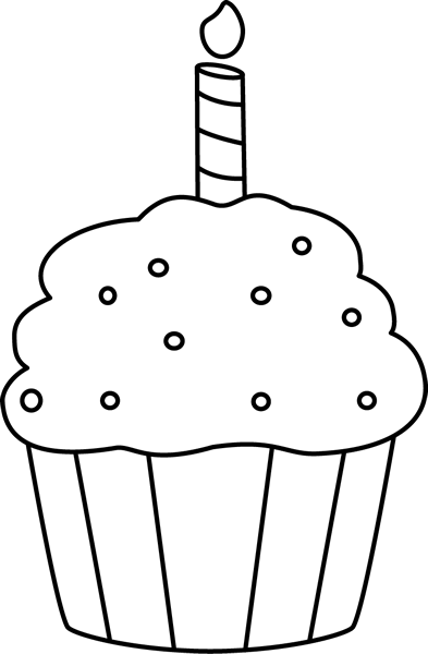 Black And White Birthday Cupcake Clip Art - Birthday Cupcake Clip Art Black And White (393x600)