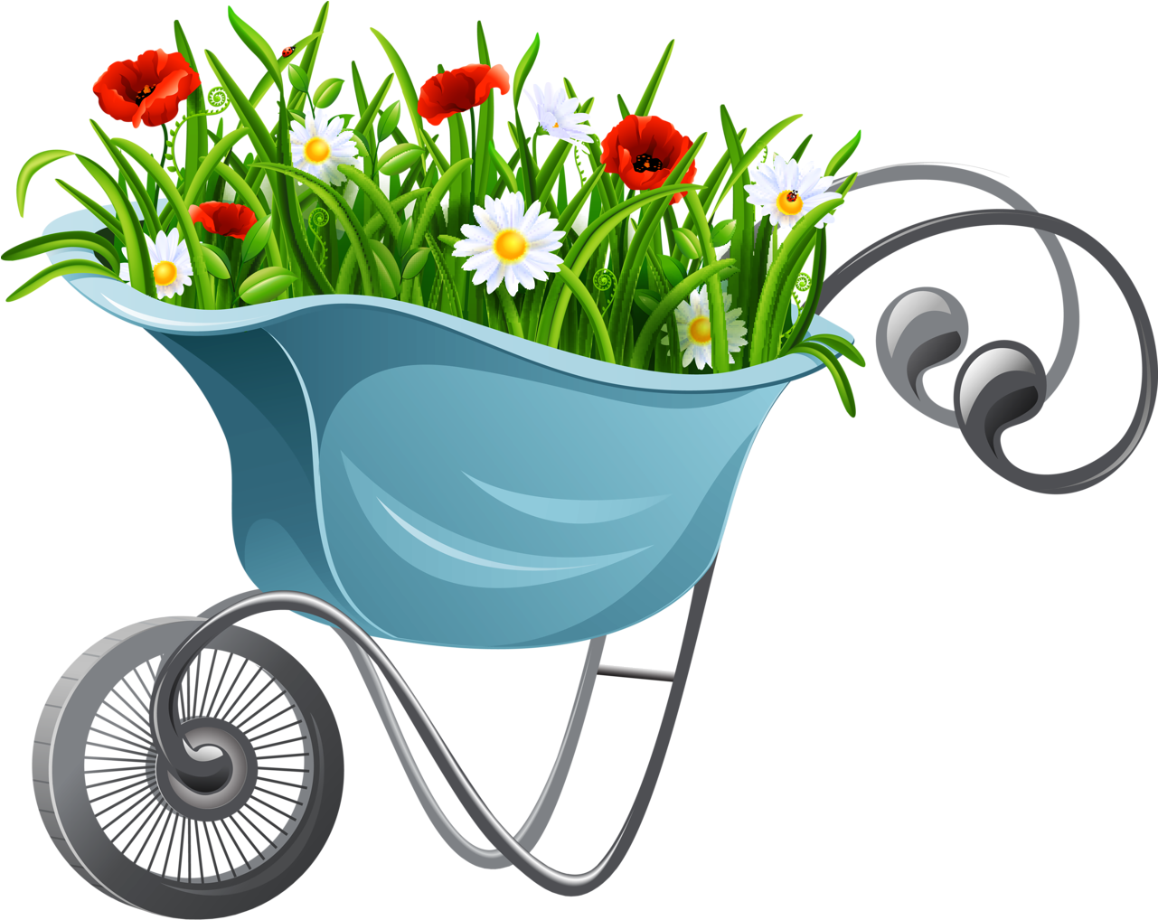 Garden - Flowers In Cart Clipart (1280x1054)