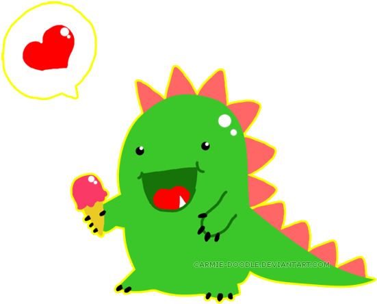 Dinosaur Eating Ice Cream By Carmelabataoil - Ice Cream And Dinosaurs (600x498)