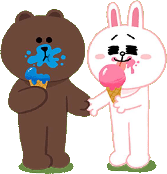 Brown And Cony Eating Ice Cream - Line Brown Ice Cream (625x640)