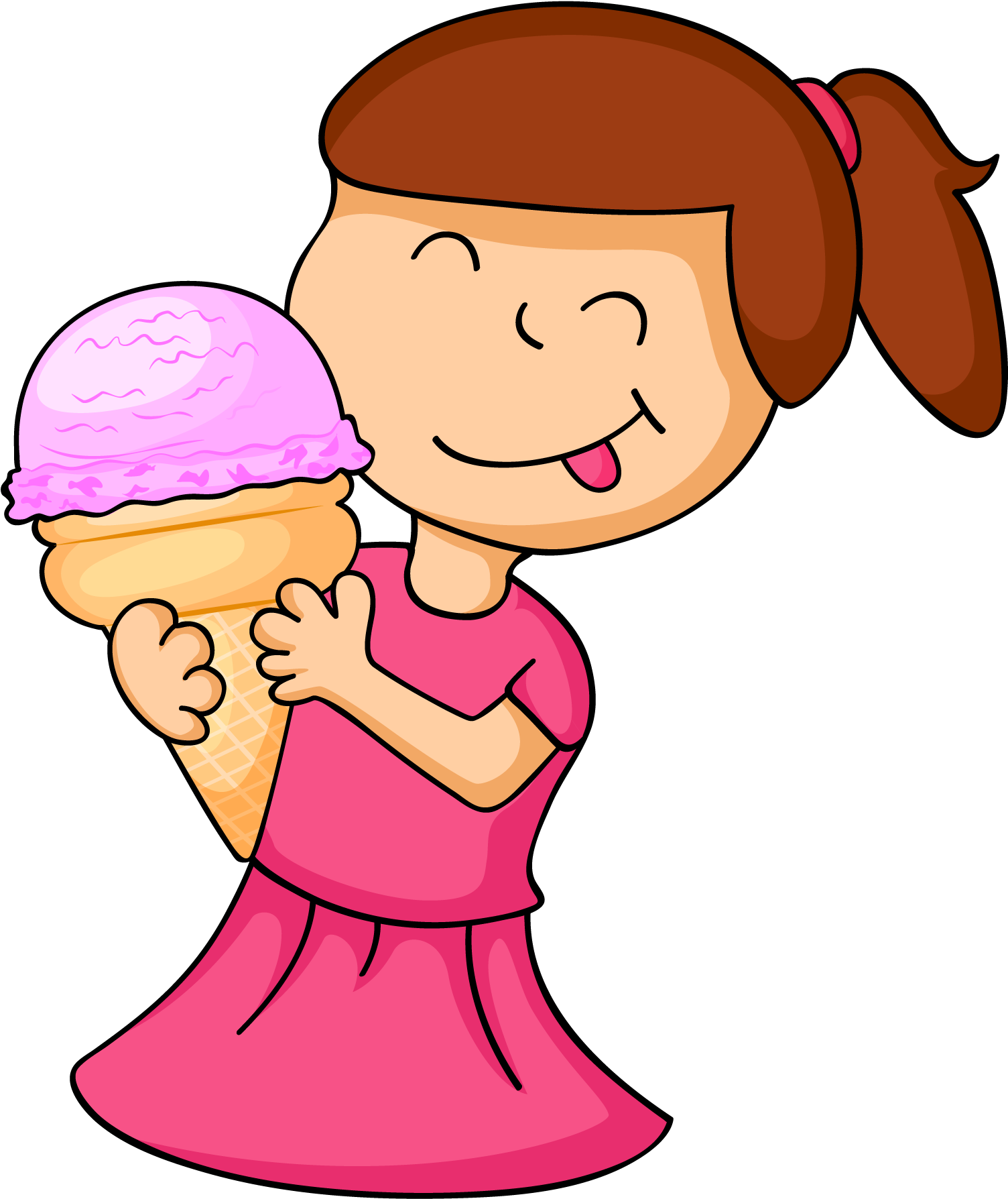 Ice Cream Girl Cartoon Illustration - Eating Ice Cream Cartoon (2083x2083)