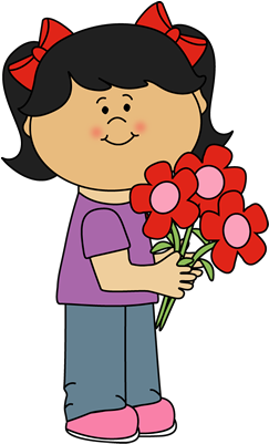 Clipart Girl With Flowers Holding Valentine S Day Clip - Girl With Flowers Clipart (318x400)