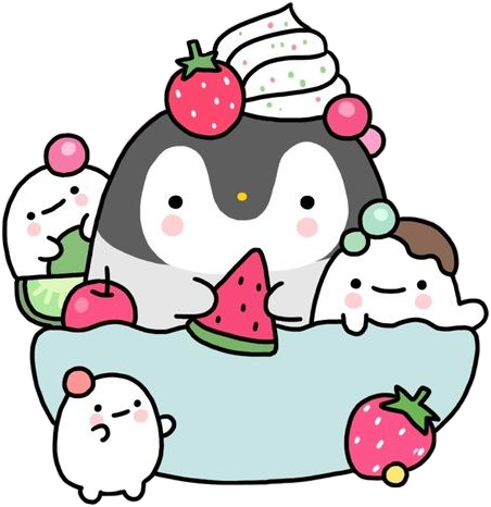 💖not My Art💖 🐧💕 Kawaii Penguin Icecream Strawberry - Kawaii Penguin Background (452x466)