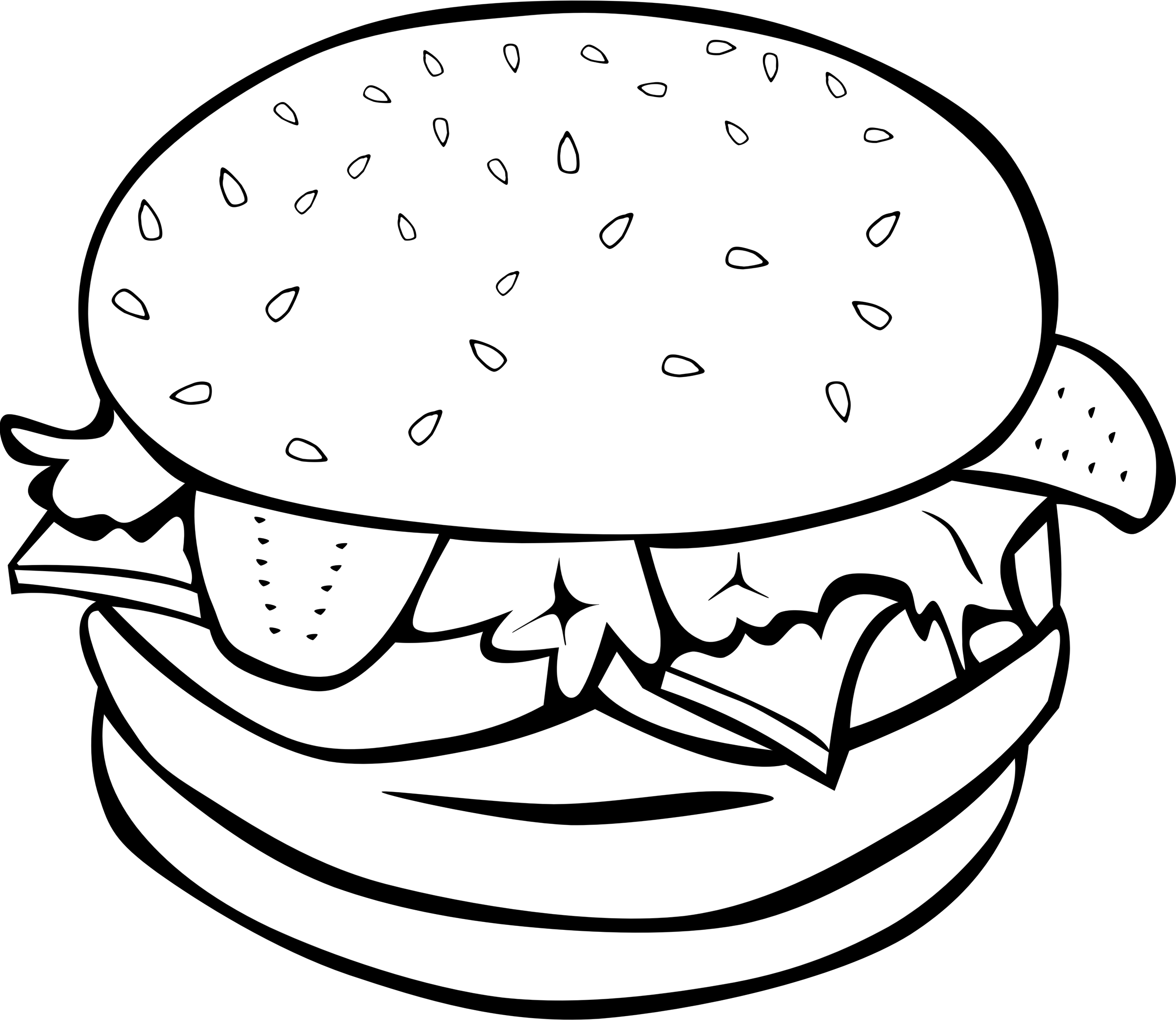 Free Food Clip Art Images - Cheeseburger Coloring Page (2400x2081)