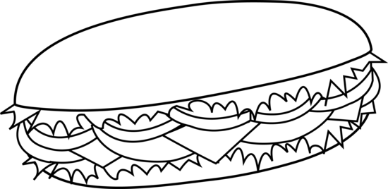 Sub Sandwich Colorable Line Art - Sandwich Black And White Clipart (550x268)