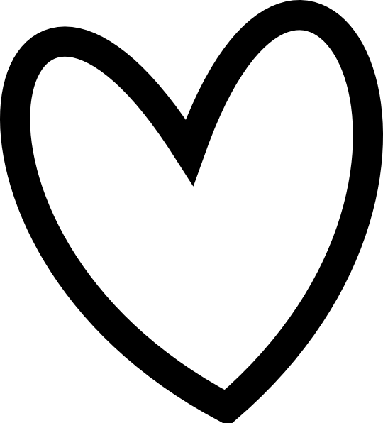 Slant Black Heart Outline Clip Art - Black And White Heart Clipart (540x596)
