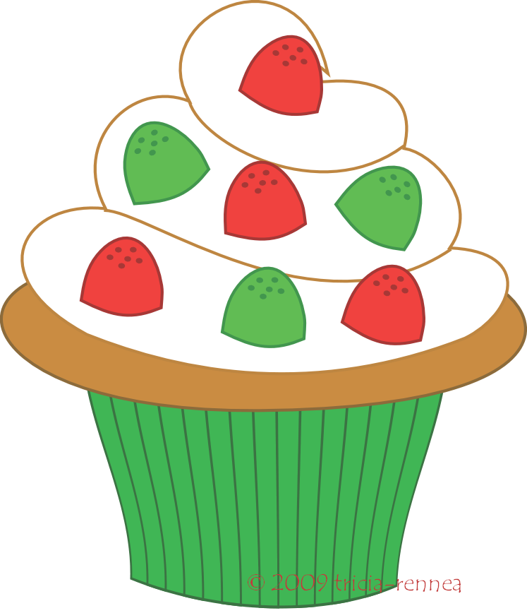 Muffin Clipart Green Cupcake - Christmas Cupcake Clipart (747x868)