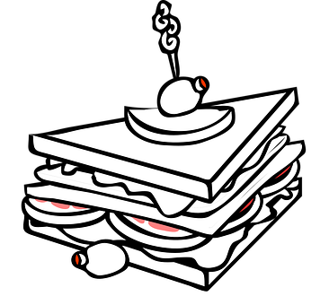 Sandwich, Bread, Plum, Olives, Dinner - Sandwich Cartoon Black And White (366x340)