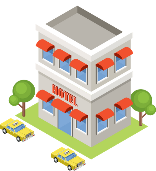 Isometric Hotel On A White Background - Drawing (500x550)