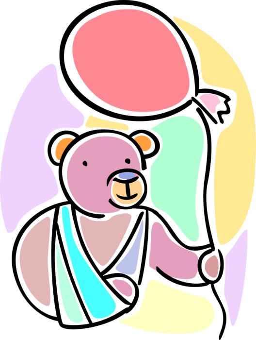 Vector Illustration Of Teddy Bear Accident Victim With - Balloon (528x700)