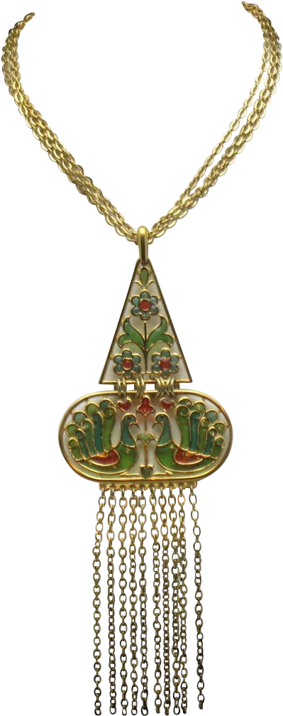 Crown Trifari 1960's Stained Glass Peacocks Necklace - Pendant (1007x1007)