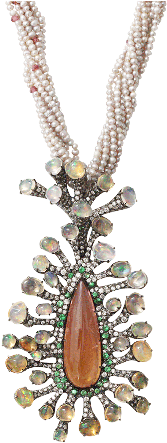 Tourmaline, Fire Opal, And Pearl Necklace - Gemstone (480x480)