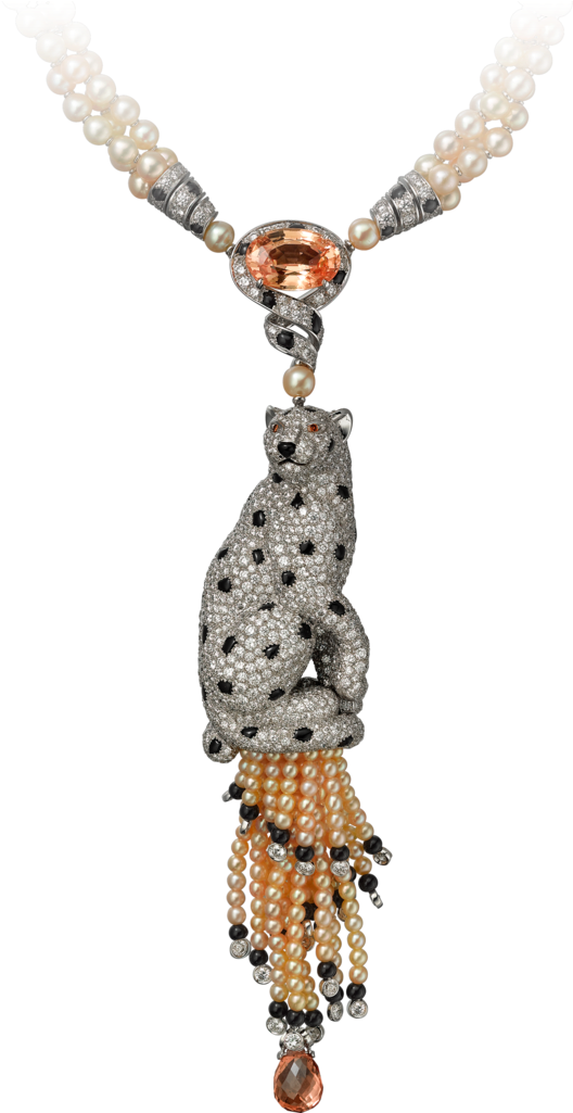 Panthère De Cartier Necklace Platinum, Orange Sapphire, - Diamond (899x1024)
