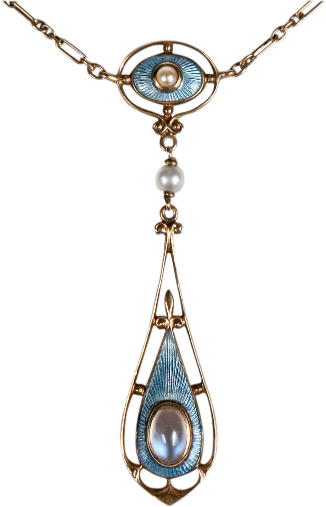 Antique 14k Gold Lavalier Necklace With Moonstone Cabochon, - Jewellery (1010x1010)