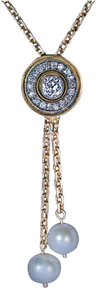 Antique Russian Diamond Pearl 14 K Gold Drop Necklace - Antique Russian Diamond Pearl 14 K Gold Drop Necklace (575x575)
